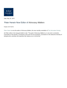 Peter Henein Now Editor of Advocacy Matters
