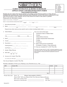 EARLY ENTRANCE &amp; HOME SCHOOLED APPLICATION AND REGISTRATION FORM