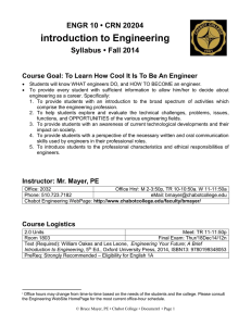 introduction to Engineering ENGR 10 • CRN 20204 Syllabus • Fall 2014