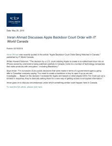 Imran Ahmad Discusses Apple Backdoor Court Order with IT World Canada