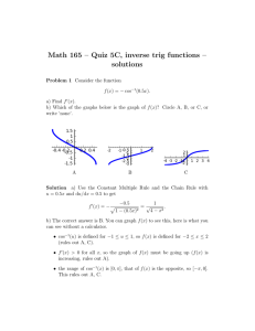 Math 165 – Quiz 5C, inverse trig functions – solutions