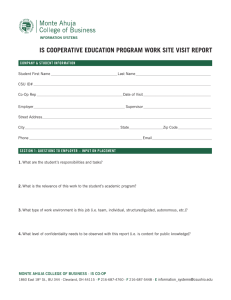 IS COOPERATIVE EDUCATION PROGRAM WORK SITE VISIT REPORT Student First Name