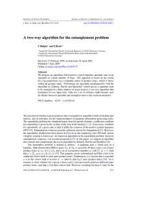 A two-way algorithm for the entanglement problem F Hulpke and D Bruß doi:10.1088/0305-4470/38/24/011