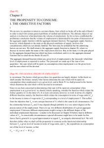 Chapter 8 THE PROPENSITY TO CONSUME: I. THE OBJECTIVE FACTORS