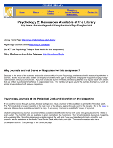 Psychology 2: Resources Available at the Library  CHABOT LIBRARY  ∙ 
