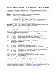 PHYS 617, Physics of the Solid State Spring 2016 Syllabus