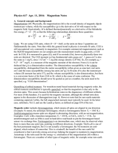 Physics 617  Apr. 11, 2016:   Magnetism Notes