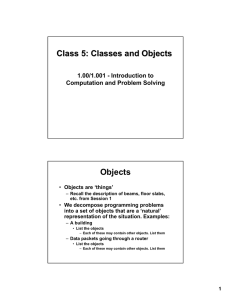 Class 5: Classes and Objects Objects 1.00/1.001 - Introduction to