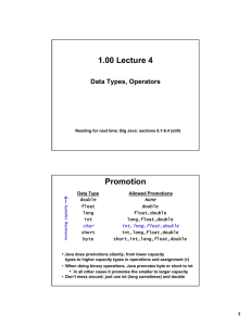 1.00 Lecture 4 Promotion Data Types, Operators None