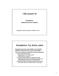 1.00 Lecture 16 Exceptions: Try, throw, catch Exceptions Nested and Inner Classes