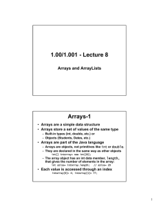 1.00/1.001 - Lecture 8 Arrays-1 Arrays and ArrayLists