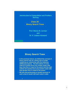 Binary Search Trees Class 28: Introduction to Computation and Problem Solving