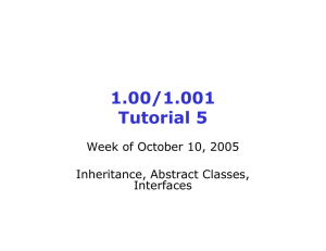 1.00/1.001 Tutorial 5 Week of October 10, 2005 Inheritance, Abstract Classes,