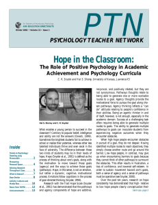 PTN Hope in the Classroom: PSYCHOLOGY TEACHER NETWORK