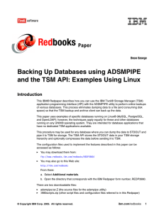 Red books Backing Up Databases using ADSMPIPE