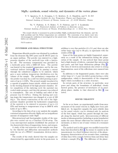 MgB : synthesis, sound velocity, and dynamics of the vortex phase