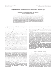 Legal Issues in the Professional Practice of Psychology American Psychological Association
