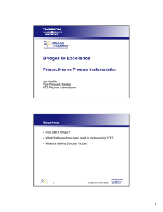 Bridges to Excellence Perspectives on Program Implementation Questions
