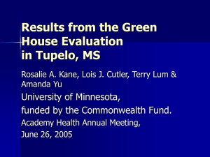 Results from the Green House Evaluation in Tupelo, MS University of Minnesota,