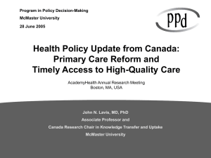 Health Policy Update from Canada: Primary Care Reform and