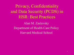 Privacy, Confidentiality and Data Security (PCDS) in HSR: Best Practices Alan M. Zaslavsky