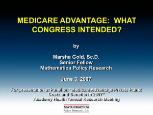 MEDICARE ADVANTAGE:  WHAT CONGRESS INTENDED? by Marsha Gold, Sc.D.