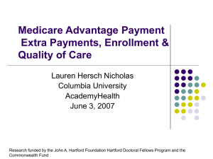 Medicare Advantage Payment Extra Payments, Enrollment &amp; Quality of Care Lauren Hersch Nicholas