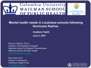 Mental health needs in Louisiana schools following Hurricane Katrina Academy Health
