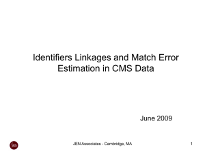 Identifiers Linkages and Match Error Estimation in CMS Data June 2009