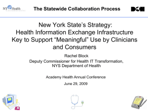 New York State’s Strategy: Health Information Exchange Infrastructure