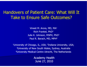 Handovers of Patient Care: What Will It