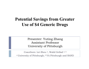 Potential Savings from Greater Use of $4 Generic Drugs Presenter: Yuting Zhang
