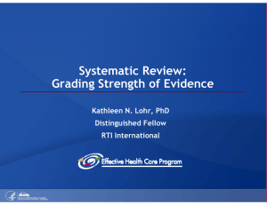 Systematic Review: Grading Strength of Evidence Kathleen N. Lohr, PhD Distinguished Fellow
