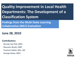 Quality Improvement in Local Health  Quality Improvement in ocal Health Departments: The Development of a 