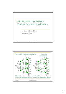 Incomplete information: p Perfect Bayesian equilibrium A static Bayesian game
