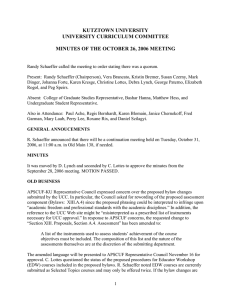 KUTZTOWN UNIVERSITY UNIVERSITY CURRICULUM COMMITTEE MINUTES OF THE OCTOBER 26, 2006 MEETING