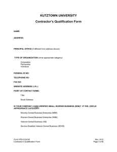 KUTZTOWN UNIVERSITY Contractor’s Qualification Form