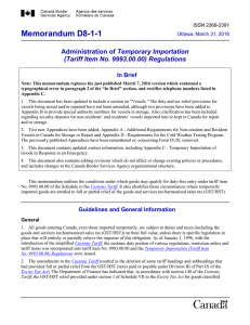 Memorandum D8-1-1 Temporary Importation (Tariff Item No. 9993.00.00) Regulations In Brief