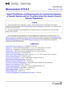 Memorandum D19-8-5 Import Prohibitions and Requirements for Commercial Importers Aquatic Invasive Species Regulations