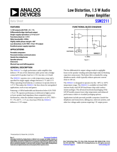Low Distortion, 1.5 W Audio Power Amplifier SSM2211 Data Sheet