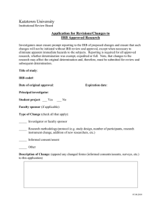 Kutztown University Application for Revisions/Changes to IRB Approved Research