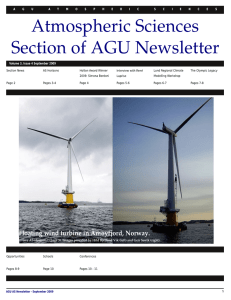 Atmospheric Sciences Section of AGU Newsletter Floating wind turbine in Åmøyfjord, Norway.