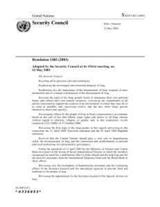S Security Council United Nations Resolution 1483 (2003)