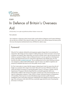 In Defence of Britain’s Overseas Aid ESSAYS Configure