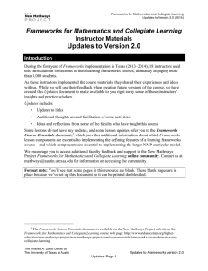 Updates to Version 2.0 Frameworks for Mathematics and Collegiate Learning Instructor Materials Introduction