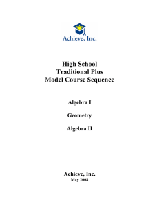 High School Traditional Plus Model Course Sequence