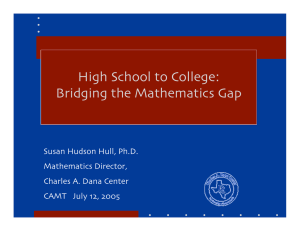 High School to College: Bridging the Mathematics Gap Susan Hudson Hull, Ph.D.