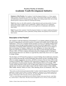 Academic Youth Development Initiative  Practices Worthy of Attention Summary of the Practice.