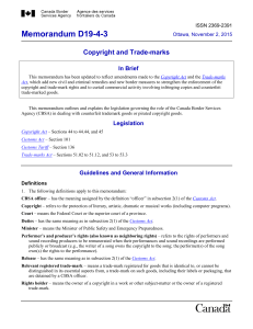 Memorandum D19-4-3 Copyright and Trade-marks In Brief ISSN 2369-2391