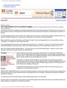 Aid organisations hit out at Bush budget Home UK Homepage, accesskey '1'